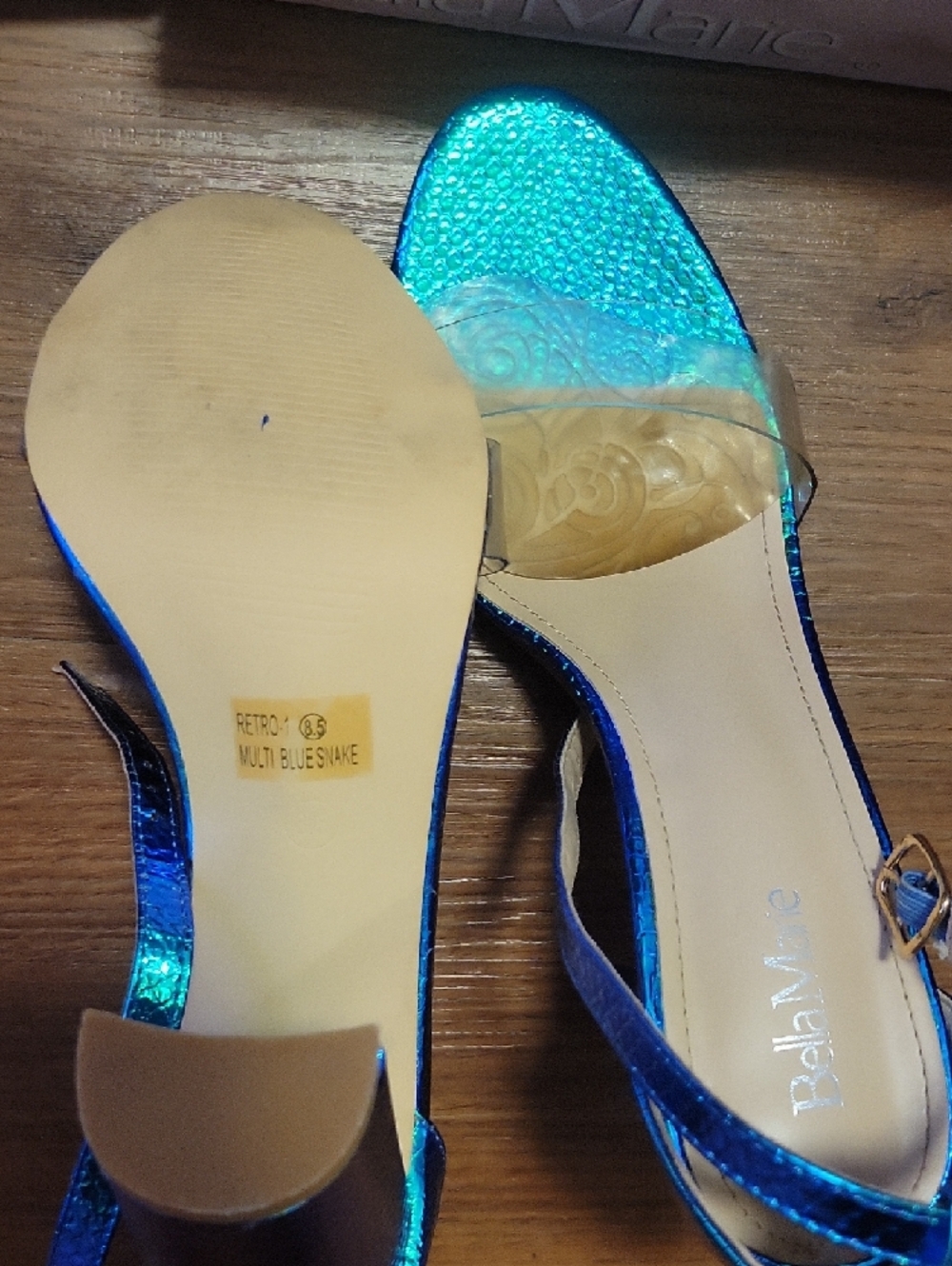 Bella Marie Iridescent Blue Green Block Heel Sandals - Picture 5 of 5